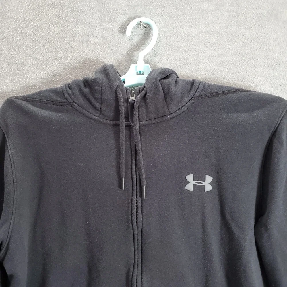 Under‎ Armour Boys Sweatshirt XL Black Hoodie Full Zip Logo Fitted ColdGear